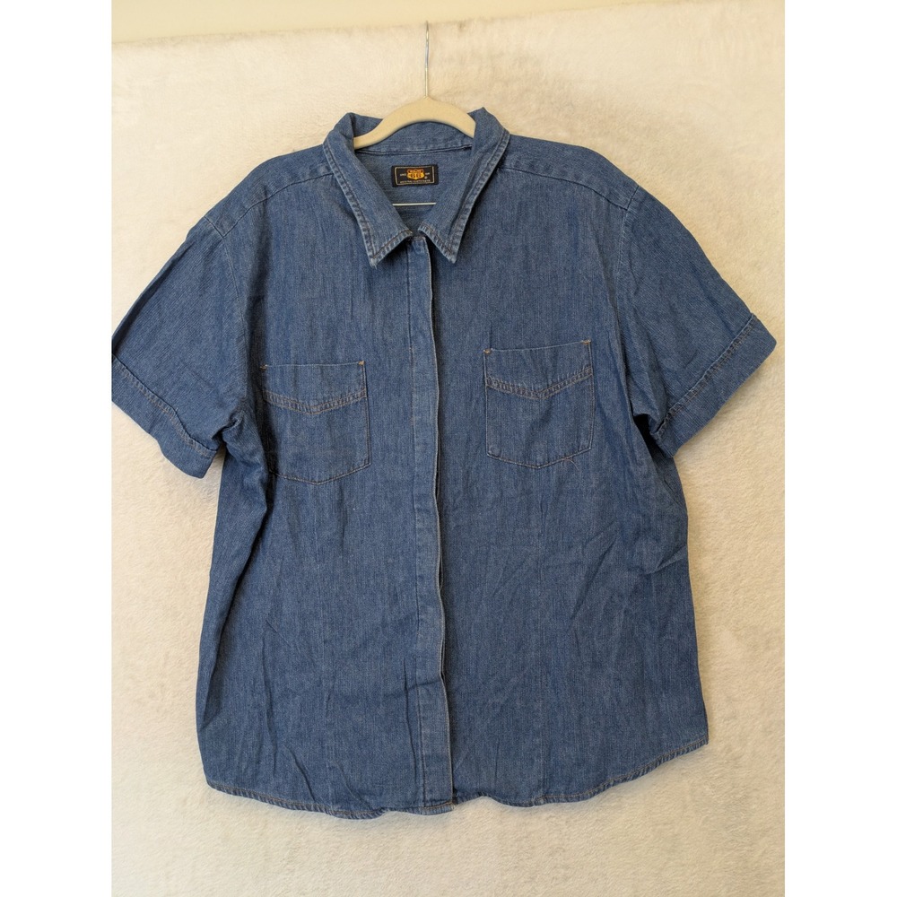 Route 66 Y2K Denim Snap Women's XL‎ Blue Short Sleeve Vintage Style